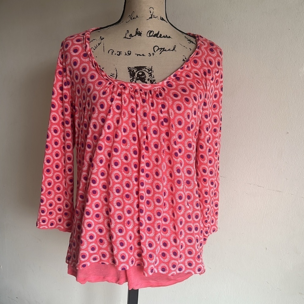 Boden Abstract Print Scoopneck Pink Top Size 12 - Picture 5 of 11